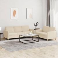 2-delige Loungeset met kussens stof crèmekleurig - thumbnail
