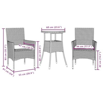 3-delige Tuinset met kussens poly rattan en glas beige
