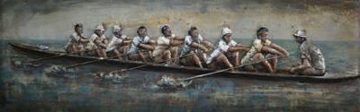 Schilderij - Metaalschilderij - Roeiteam, 180x60cm