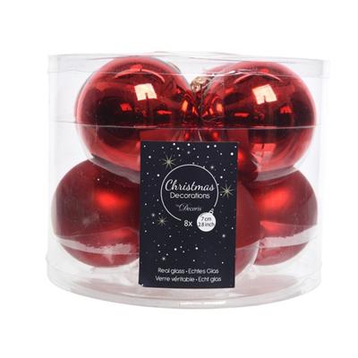 Decoris kerstballen Glas 8st kerstrood 7cm
