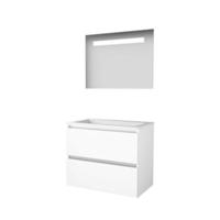 Basic-Line Economic 46 Badkamermeubelset - 80 x 46 cm - Greeploos - 2 Lades - Acryl Wastafel - 1 Kraangat - Spiegel met LED Verlichting - Ice White - thumbnail