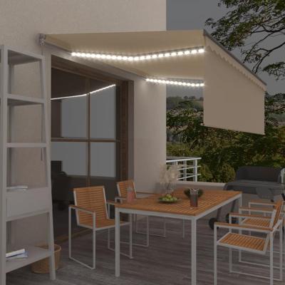 Luifel handmatig uittrekbaar met rolgordijn en LED 4x3 m crème