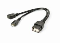 USB OTG-kabel, micro USB + voeding, 15 cm - thumbnail