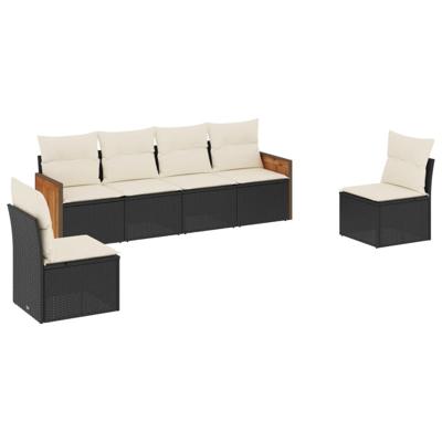 7-delige Loungeset met kussens poly rattan zwart