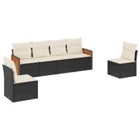 7-delige Loungeset met kussens poly rattan zwart - thumbnail
