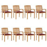 Tuinstoelen stapelbaar 8 st met kussens massief teakhout - thumbnail