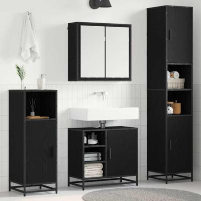Badkamermeubelset met opslag 4 pcs Zwart eiken 65 x 33 x 60 cm