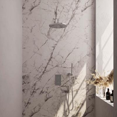 Chrome Edition thermostatische inbouw regendouche 3-weg omstelling set 28, met 30 cm douchekop en gebogen muurarm, staaf handdouche, doucheslang en wandaansluitbocht chroom