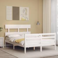 Bedframe met hoofdbord massief hout wit - thumbnail