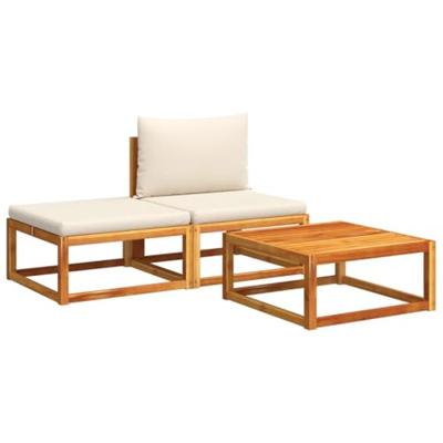 3-delige Loungeset met kussens massief acaciahout - thumbnail