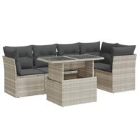 6-delige Loungeset met kussens poly rattan lichtgrijs - thumbnail