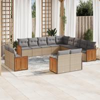 13-delige Loungeset met kussens poly rattan beige - thumbnail