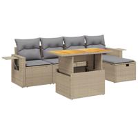 6-delige Loungeset met kussens poly rattan acacia beige - thumbnail