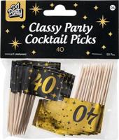 Classy Cocktail Prikkers 40 Jaar Zwart/Goud (50st) - thumbnail