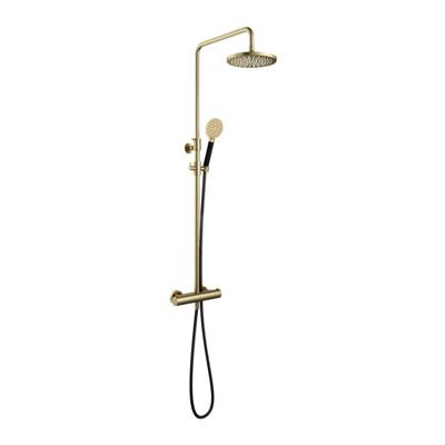 Hotbath Cobber - Stortdoucheset - 200 mm Hoofddouche - 360 mm Hartafstand - Glijstang - Rond Model Handdouche - Geborsteld Messing - Opbouw - 1/2 Inch Aansluiting - V02