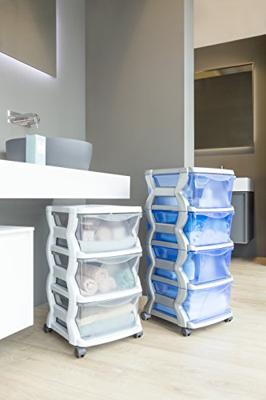 Bama insieme ladesysteem met wieltjes 3 laden 36x40x62 cm zilver/blauw/transparant