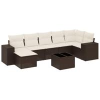 8-delige Loungeset met kussens poly rattan bruin - thumbnail