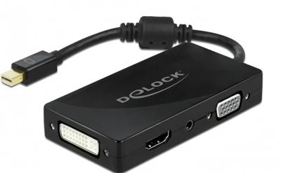 Delock 62073 Mini DisplayPort 1.2 Adapter naar VGA / HDMI / DVI / Audio female 4K Passief zwart Delock 62073 Mini DisplayPort 1.2 Adapter naar VGA / HDMI / DVI / Audio female 4K Passief zwart