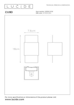 Lucide CUBO - Wandlamp - 1xG9 - Zwart