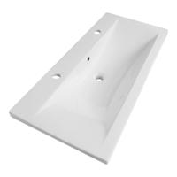 Brauer Halo Wastafel - 100 cm - met 1 Spoelbak en 2 Kraangaten - Keramiek Hoogglans Wit - thumbnail