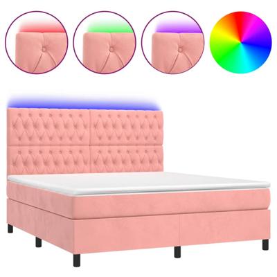 Boxspring met matras en LED fluweel roze 160x200 cm