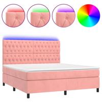Boxspring met matras en LED fluweel roze 160x200 cm - thumbnail