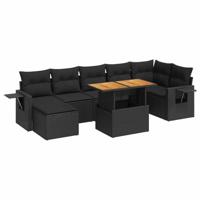 8-delige Loungeset met kussens poly rattan zwart - thumbnail