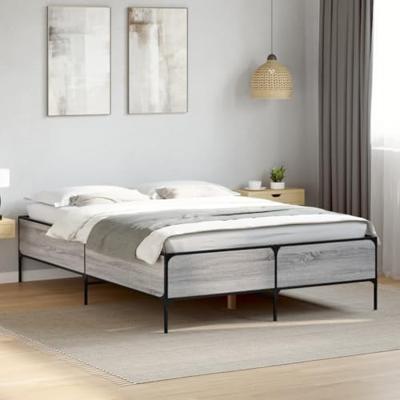 Bedframe bewerkt hout metaal grijs sonoma eiken 160x200 cm