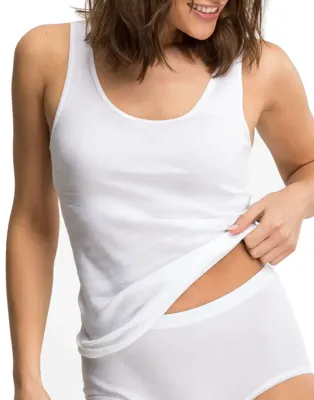 Singlet hemd dames - Katoen - Carola - onderhemd - Zonder zijnaden - hemdjes dames Brede bandjes - wit