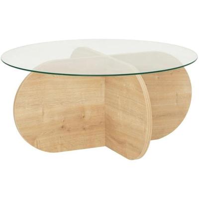 Glazen salontafel - BUBBLE - Rond - Saffier Eiken - 75 x 75 x 35 cm