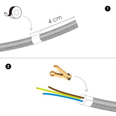 Textiel Kabel - 30 meter lang - Zwart-grijs - Strijkijzersnoer 3 x 0,75 mm met aardingsgeleider - met textielmantel - pendelleiding lampkabel - Accessoires voor lampen - Binnen gebruik