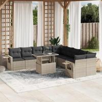 11-delige Loungeset met kussens poly rattan lichtgrijs - thumbnail