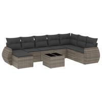 8-delige Loungeset met kussens poly rattan grijs - thumbnail