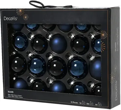 Decoris glazen kerstbal mix nachtblauw 21 stuks Decoris glazen kerstbal mix nachtblauw 21 stuks