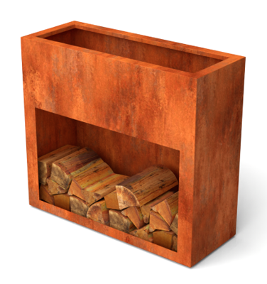 Landa E x clu plantenbakken met houtopslag Cortenstaal 1500 x 385 x 901 mm Geroba - Geroba