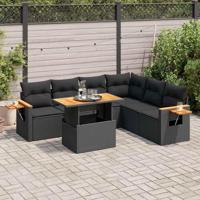 7-delige Loungeset met kussens poly rattan acacia zwart - thumbnail