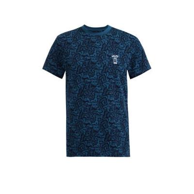 WE Fashion Salty Dog slim fit T-shirt met all over print Petrol Grey