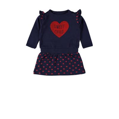 4PRESIDENT baby jurk Charli met printopdruk en ruches donkerblauw/rood 4PRESIDENT baby jurk Charli met printopdruk en ruches donkerblauw/rood