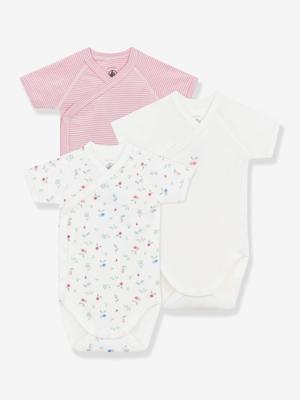 Set van 3 kruislings geknoopte baby-body's met korte mouwen PETIT BATEAU rozen Set van 3 kruislings geknoopte baby-body's met korte mouwen PETIT BATEAU rozen