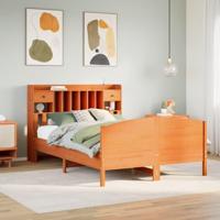 Bed met boekenkast zonder matras grenenhout wasbruin 150x200 cm - thumbnail
