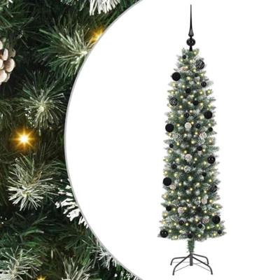 VidaXL Kunstmatige slanke kerstboom met 150 led groen en wit 150 cm