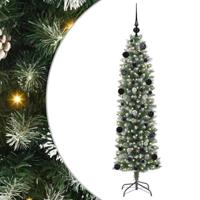 VidaXL Kunstmatige slanke kerstboom met 150 led groen en wit 150 cm - thumbnail