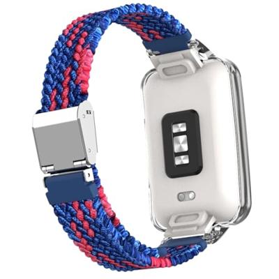 Braided nylon bandje met case - Blauw met rood - Xiaomi Smart band 7 Pro