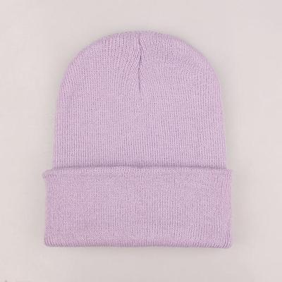 Eenvoudige effen kleur warme Pullover gebreide Cap voor mannen/vrouwen (licht paars)