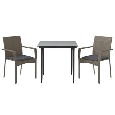 3-delige Tuinset met kussens poly rattan zwart en grijs