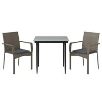 3-delige Tuinset met kussens poly rattan zwart en grijs - thumbnail
