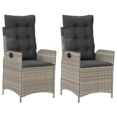 Tuinstoelen 2 st verstelbaar met kussens poly rattan lichtgrijs - thumbnail