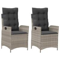Tuinstoelen 2 st verstelbaar met kussens poly rattan lichtgrijs - thumbnail