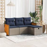 4-delige Loungeset met kussens poly rattan grijs - thumbnail