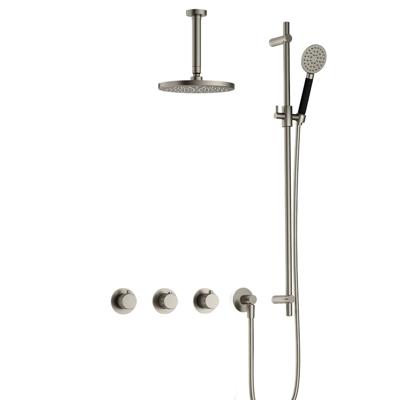Hotbath Cobber X - CX7067 - Inbouw Regendoucheset - Geborsteld Nikkel - 2 Stopkranen - Thermostatisch - Plafondbuis 15 cm - Hoofddouche 200 mm - Ronde Handdouche 3 Standen - Glijstang 900 mm - Waterbesparend